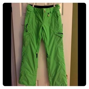 Lime green unisex ski pants.